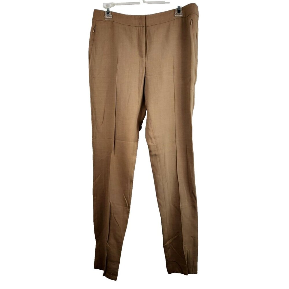 Akris Womens Wool Blend Dress Pants Size 10 Beige Skinny Leg High Waist Classic